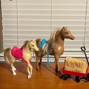 Barbie Toy Horse Set with Pink and Blue Saddles